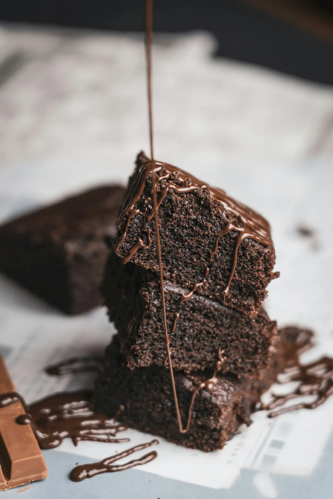 A slice of dark chocolate cake