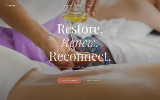 The Lumina Wellness site — a concept for a massage and spa studio, calm and premium
